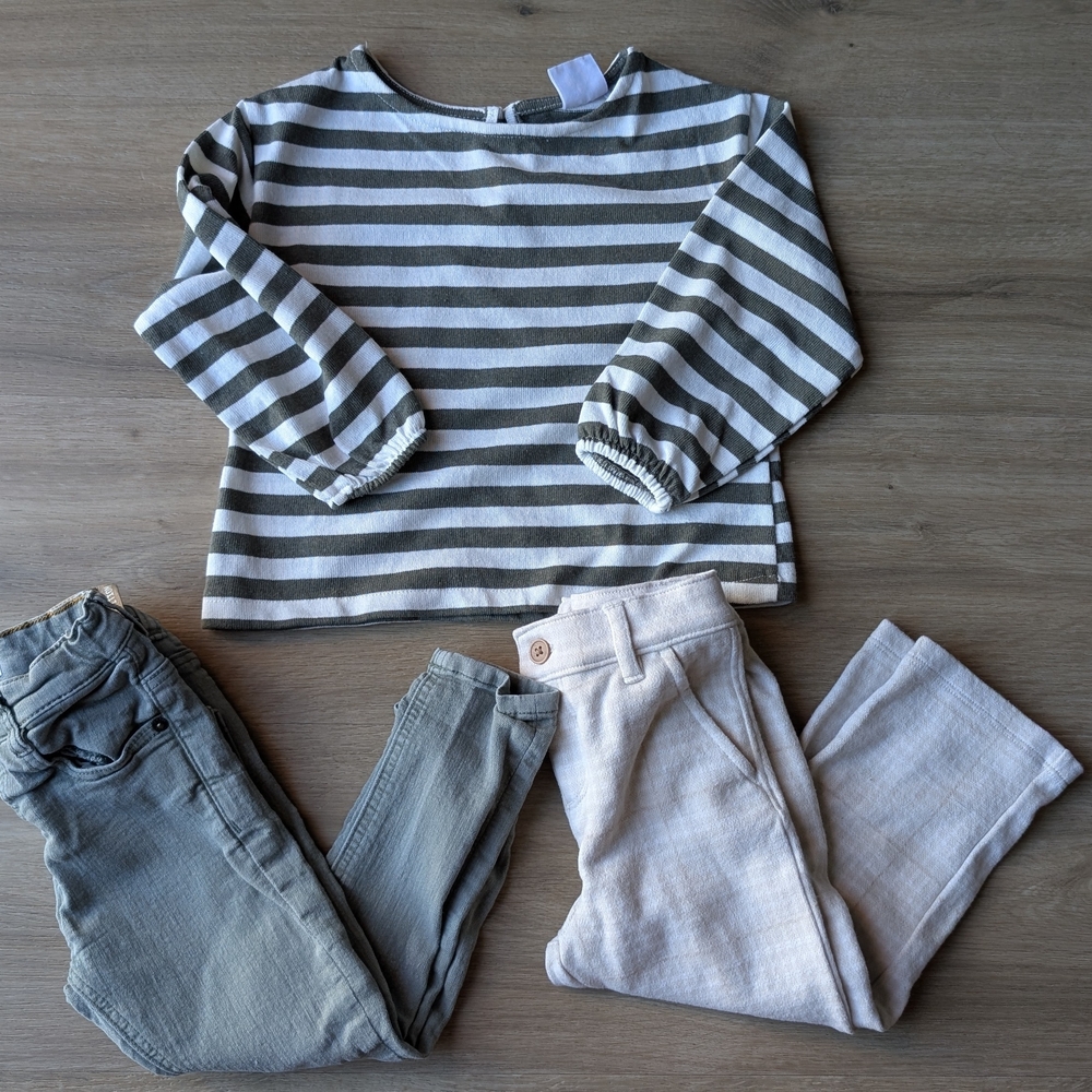 Zara And Little Co. Boys Bundletriped Long Sleeve Top with Two Pairs of Pants